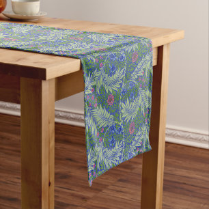 Vintag William Morris Blue Ferns und Blume Kurzer Tischläufer