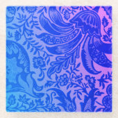 Vintag William Morris Blue Pink Botanical Glasuntersetzer (Vorderseite)