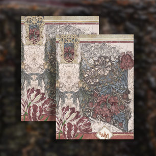 Vintag William Morris Burgundy Collage Decoupage Seidenpapier