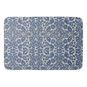 Vintag William Morris floral Pattern Blau Weiß Badematte