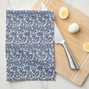 Vintag William Morris floral Pattern Blau Weiß Geschirrtuch