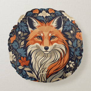 Vintag William Morris Inspirierte Floral Red Fox Rundes Kissen