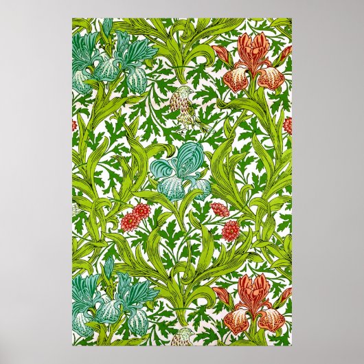 Vintag William Morris Iris Bird Floral Pattern Poster (Vorne)