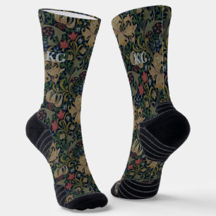 Vintag William Morris Navy Blue Red Chrysanthemum Socken