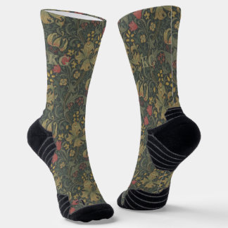 Vintag William Morris Navy Blue Red Chrysanthemum Socken