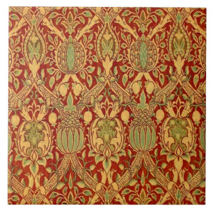 Vintag William Morris Pattern Red Turquoise Gold Fliese