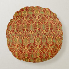 Vintag William Morris Pattern Red Turquoise Gold Rundes Kissen