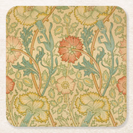 Vintag William Morris Pink und Rose Rechteckiger Pappuntersetzer