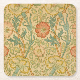 Vintag William Morris Pink und Rose Rechteckiger Pappuntersetzer