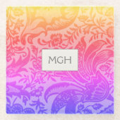Vintag William Morris Rainbow Botanische Monogramm Glasuntersetzer (Vorderseite)
