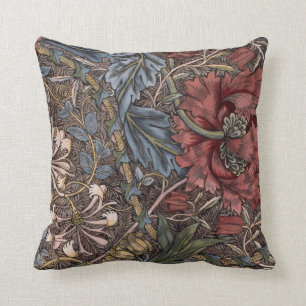 Vintag William Morris Red Blume Acanthus Foliage Kissen