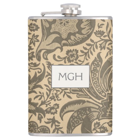 Vintag William Morris Sepia Botanical Monogram Flachmann (Vorderseite)