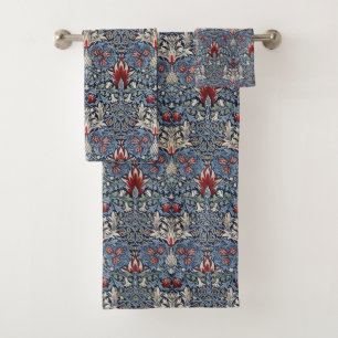 Vintag William Morris Snakeshead Fritillary Red Badhandtuch Set