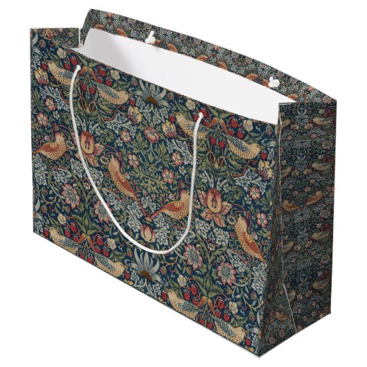 Vintag William Morris Strawberry Thief Große Geschenktüte (Rückseite Schrägansicht)