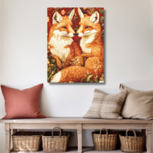 Vintag William Morris Style Two Red Foxes