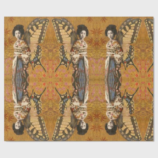 Vintag Winged Geisha Wrapping Paper Geschenkpapier (Flach)