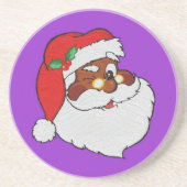 Vintag Winking Black Santa Pop Kunst Sandstein Untersetzer (Vorne)
