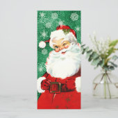 Vintag Winking Santa auf Green Flat Card. (Stehend Vorderseite)