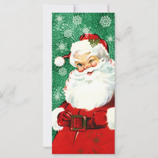 Vintag Winking Santa auf Green Flat Card. (Vorderseite)