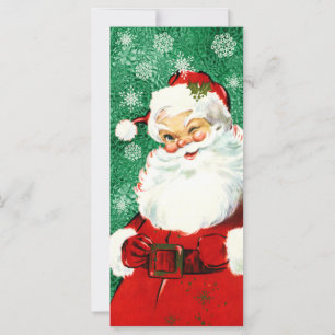 Vintag Winking Santa auf Green Flat Card.