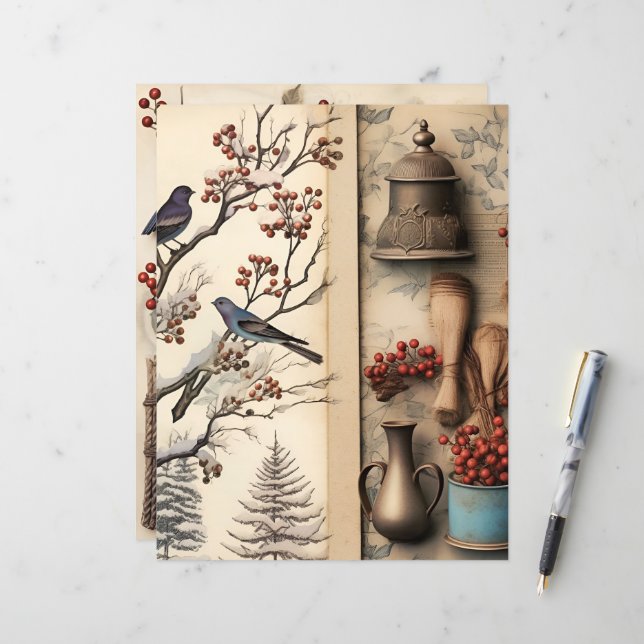 Vintag Winter Ephemera Scrapbook Paper (Vorderseite/Rückseite Beispiel)