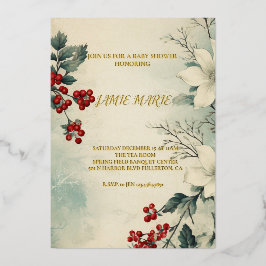 Vintag Winter Floral Weihnachtsdusche Folieneinladung