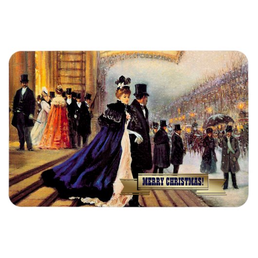 Vintag Winter Pariser Szene Weihnachtsgeschenk Magnet (Horizontal)