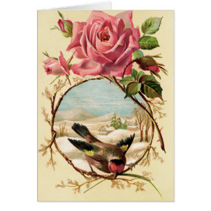 Vintag - Winter-Vogel und Rose,