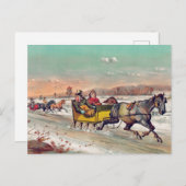 Vintag Winter Weihnachten Schlitten Postkarte (Vorne/Hinten)