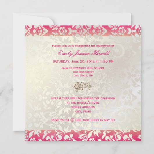 Vintag/Wirbel/Damast/Abschlüsse, anpassbar Einladung (Rückseite)