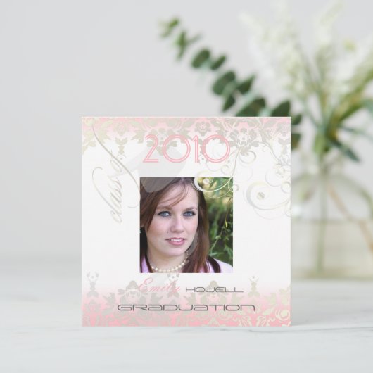 Vintag/Wirbel/Damast/Abschlüsse Einladung (Stehend Vorderseite)