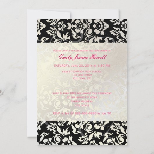 Vintag/Wirbel/Damast/Abschlüsse Einladung (Rückseite)