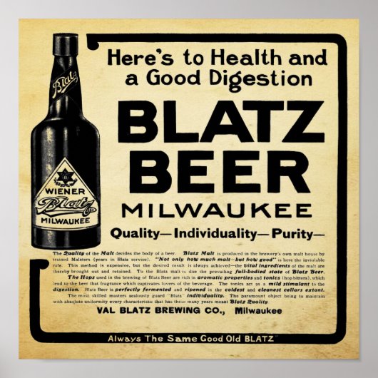 Vintag Wisconsin Beer Print Poster (Vorne)