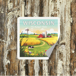 Vintag Wisconsin Quadratischer Aufkleber
