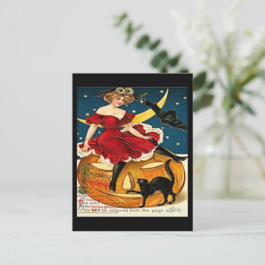 Vintag Witch Pumpkin Halloween Grüße Postkarte (Stehend Vorderseite)