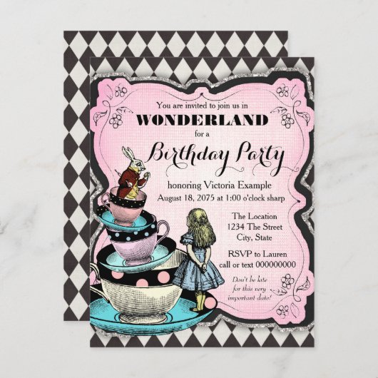 Vintag Wonderland Birthday Party Einladung (Vorne/Hinten)