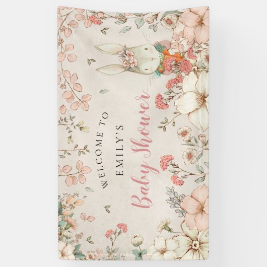 Vintag Woodland Bunny Girl Willkommensdusche Banner (Vertikal)