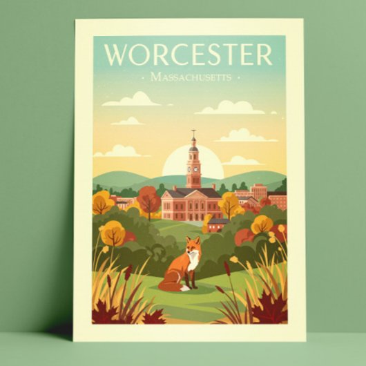 Vintag Worcester Massachusetts Postkarte