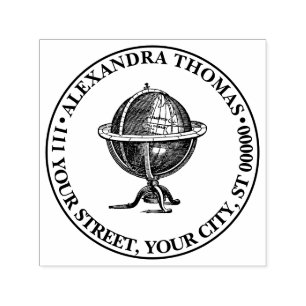 Vintag World Globe Lithograph BW Name Address Permastempel