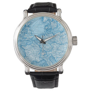 Vintag World Map Blue Travel Watch Armbanduhr