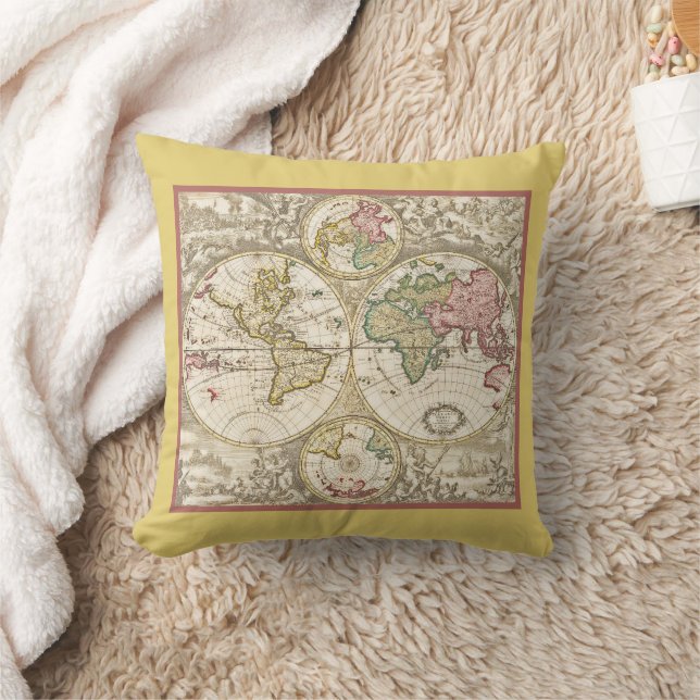VINTAG WORLD MAP PILLOW KISSEN (Decke)