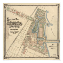 Vintag World's Fair Chicago Souvenir Map, 1893 Fotodruck