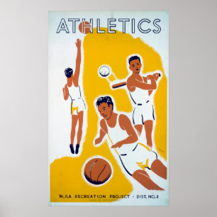 Vintag WPA Athletics Basketball Baseball Poster