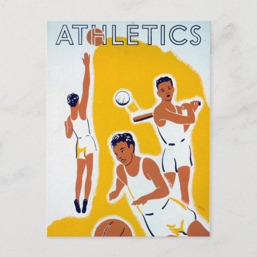 Vintag WPA Athletics Basketball Baseball Postkarte (Vorderseite)