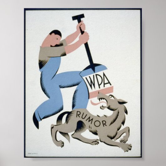 Vintag WPA Man & Wolf Rumor Poster (Vorne)