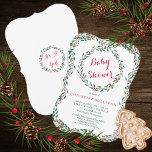 Vintag Wreath Berries Weihnachtsdusche Einladung<br><div class="desc">Aktualisierter,  Vintager,  handgezeichneter roter und grüner Kranz und Beeren mit rot und grün drapierten Ästen oben und unten auf weißem Hintergrund für Ihren Weihnachtsfeiertag themed Baby Shower. Klicken Sie auf "Anpassen",  um Textfarben,  -stile und/oder -größen zu ändern. Design by Holiday Hearts Designs (Rechte vorbehalten).</div>