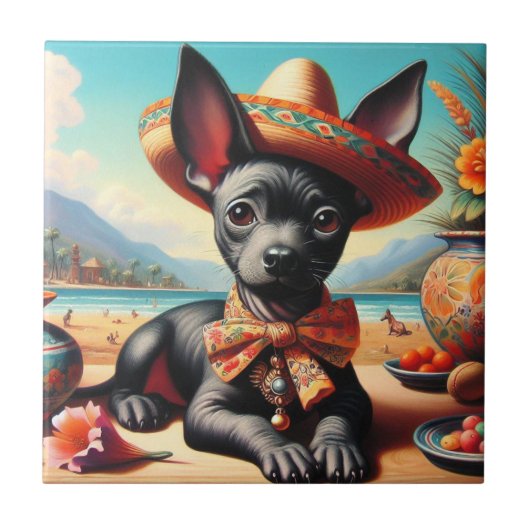 Vintag Xoloitzcuintle Fliese (Vorderseite)
