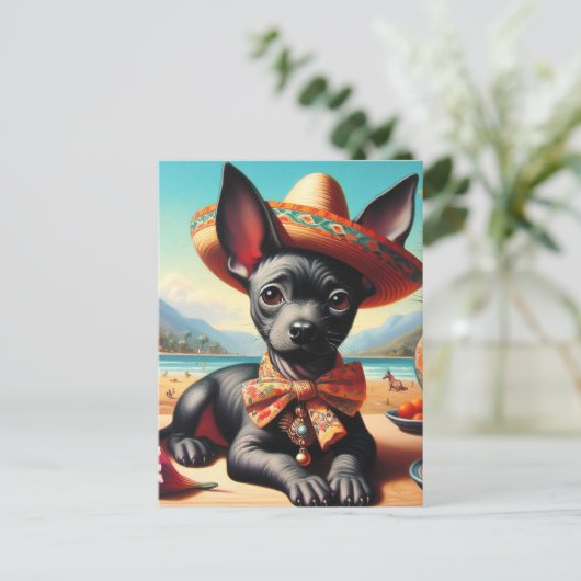Vintag Xoloitzcuintle Postkarte (Stehend Vorderseite)