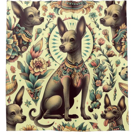 Vintag Xoloitzcuintle Seamless Duschvorhang (Vorderseite)