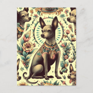 Vintag Xoloitzcuintle Seamless Postkarte
